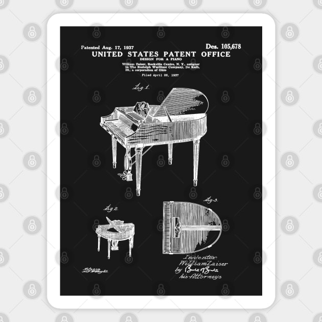 Wurlitzer Piano Patent White Magnet by Luve